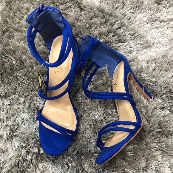blue suede strappy heels